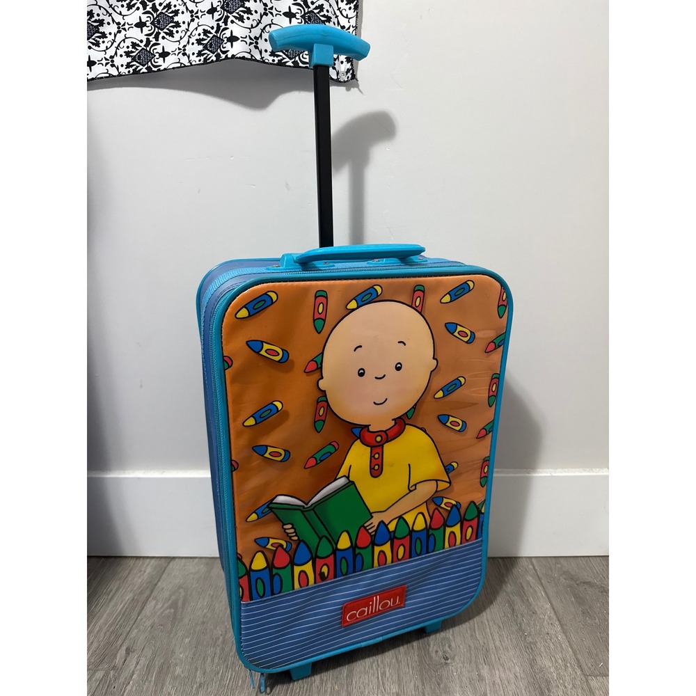 Vintage Caillou Rolling Suitcase Kids Luggage Calego Y2K Rare Blue Orange Crayon